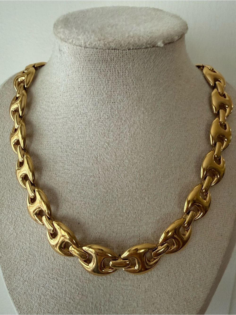 Vintage Monet Puffed Mariner Link Necklace 1980’s 22K Plated Rare